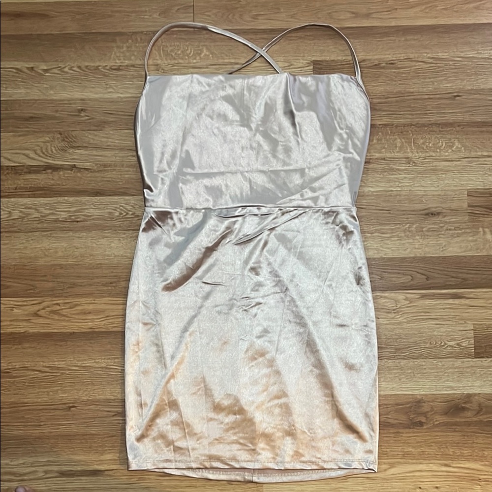 Elegant Satin Mini Dress in Champagne - Fashionova